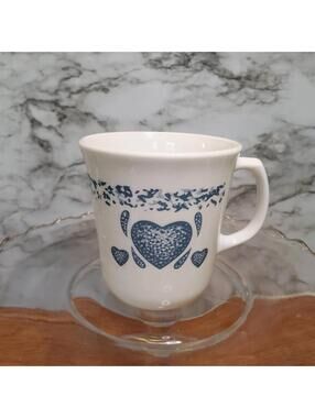 Set of 4 Blue hearts coffee cup mug, Vintage Corelle